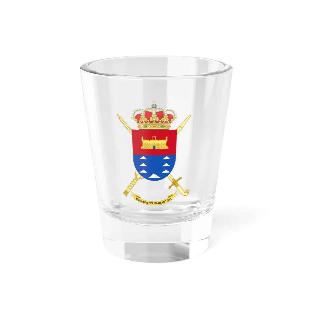 Coat of Arms of the 16th Brigade Canarias Polyvalent Brigade (Spain) (Coat of Arms) Shot Glass 1.5oz 1.5oz - Go Mug Yourself