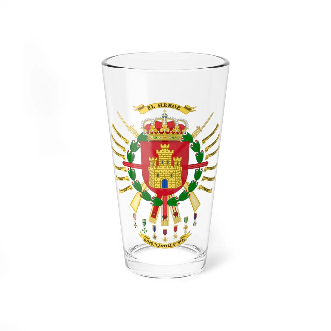 Coat of arms of the 16th Mechanized Infantry Regiment Castilla (Spain) (Coat of Arms) Pint Glass 16oz 16oz - Go Mug Yourself