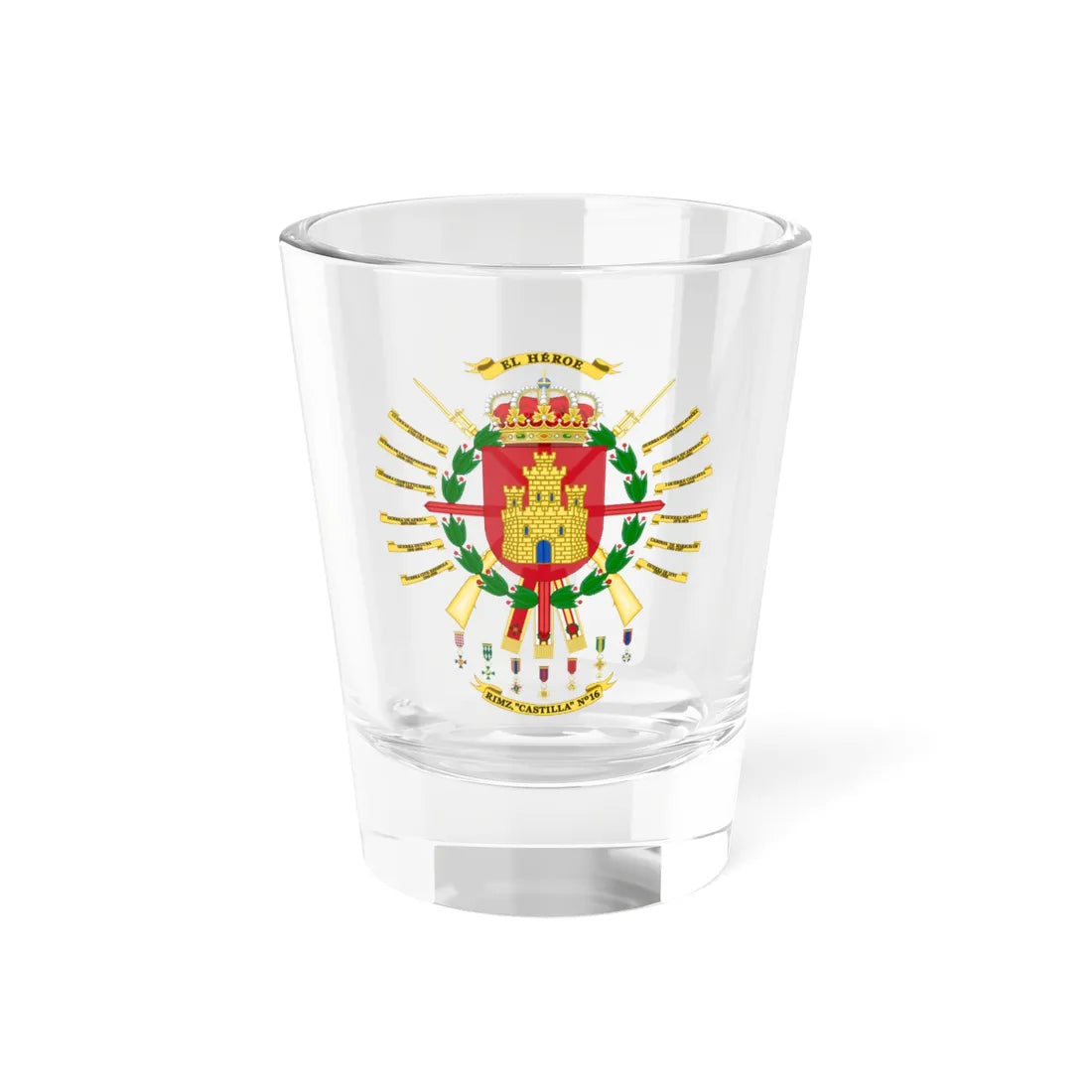 Coat of arms of the 16th Mechanized Infantry Regiment Castilla (Spain) (Coat of Arms) Shot Glass 1.5oz 1.5oz - Go Mug Yourself