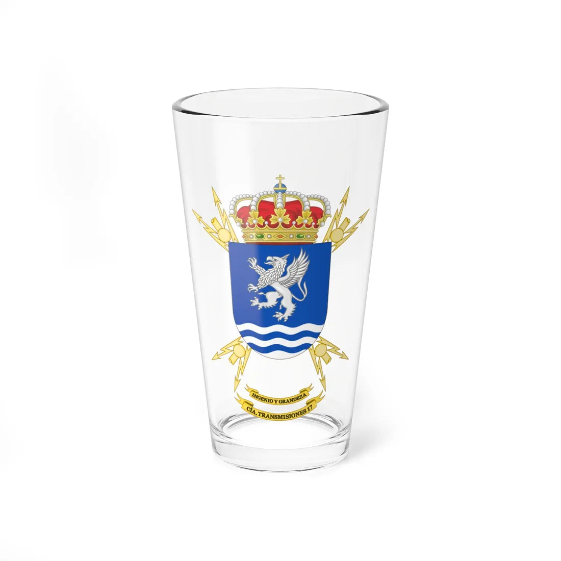 Coat of Arms of the 17th Signals Company (Spain) (Coat of Arms) Pint Glass 16oz 16oz - Go Mug Yourself