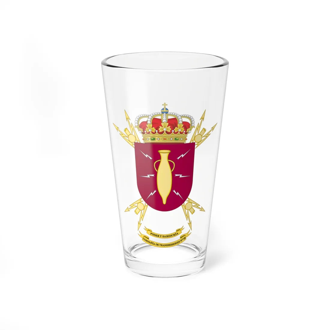 Coat of Arms of the 18th Signals Company (Spain) (Coat of Arms) Pint Glass 16oz 16oz - Go Mug Yourself