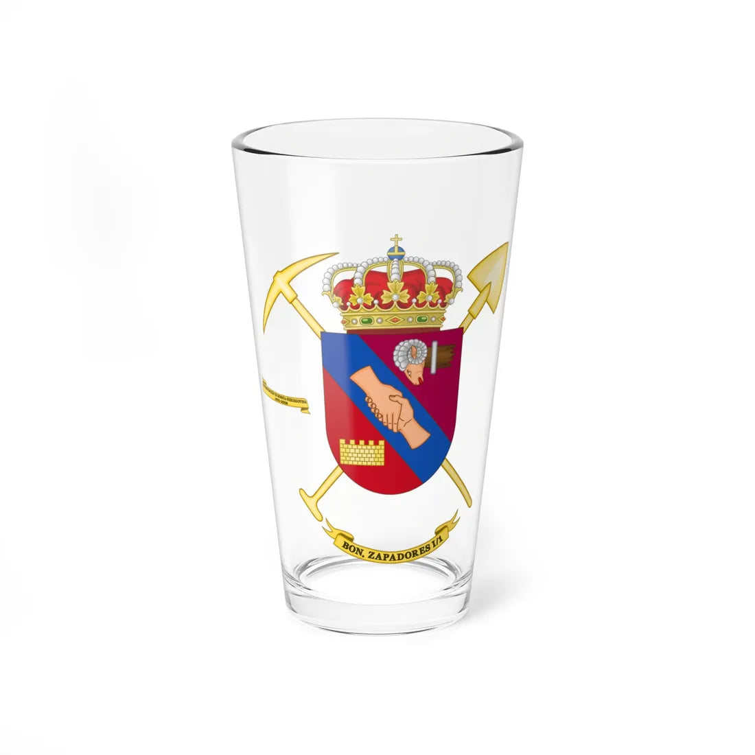 Coat of Arms of the 1st-1 Combat Engineer Battalion (Spain) (Coat of Arms) Pint Glass 16oz 16oz - Go Mug Yourself