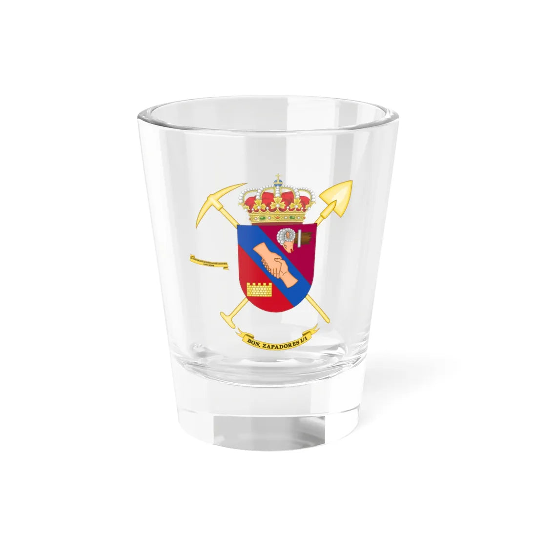 Coat of Arms of the 1st-1 Combat Engineer Battalion (Spain) (Coat of Arms) Shot Glass 1.5oz 1.5oz - Go Mug Yourself