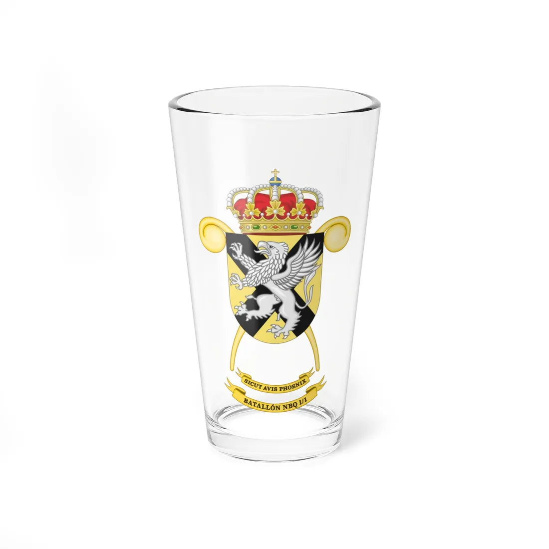 Coat of Arms of the 1st-1 NBC-Defense Batalion (Spain) (Coat of Arms) Pint Glass 16oz 16oz - Go Mug Yourself