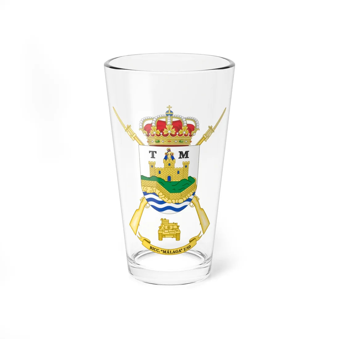 Coat of Arms of the 1st-10 Tank Infantry Battalion Málaga (Spain) (Coat of Arms) Pint Glass 16oz 16oz - Go Mug Yourself