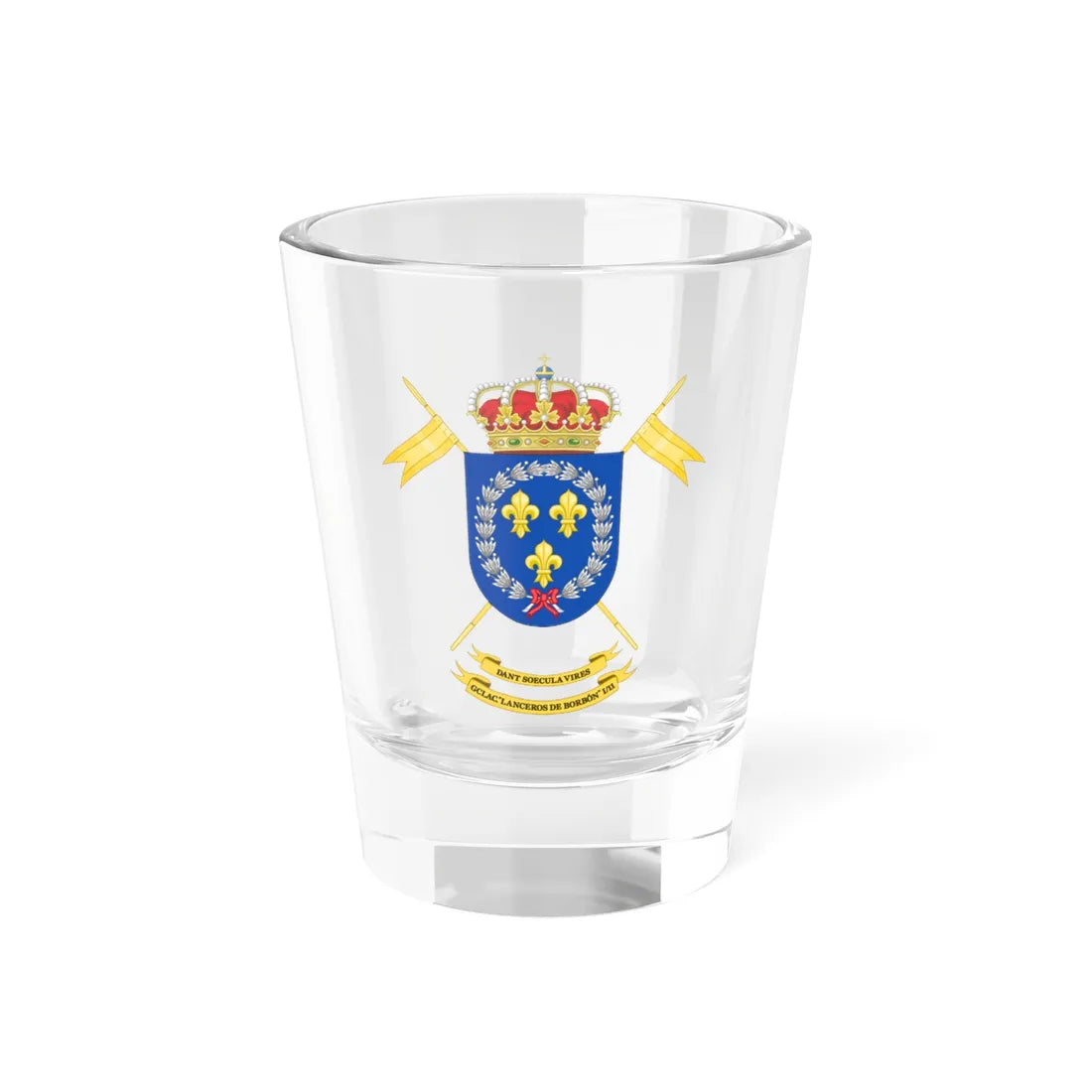 Coat of Arms of the 1st-11 Light Armored Cavalry Group Bourbon Lancers (Spain) (Coat of Arms) Shot Glass 1.5oz 1.5oz - Go Mug Yourself
