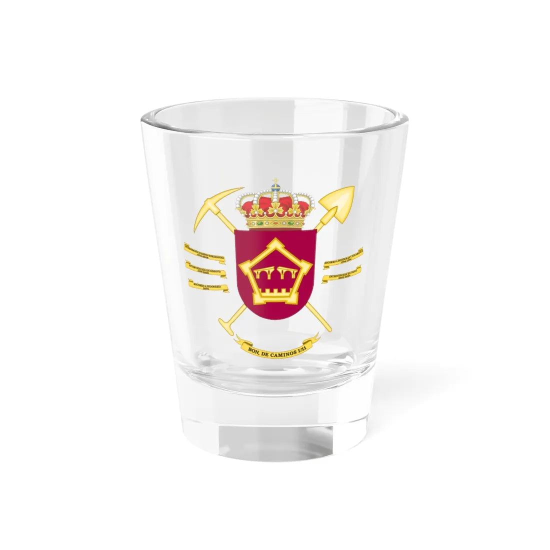 Coat of Arms of the 1st-11 Road Building Battalion (Spain) (Coat of Arms) Shot Glass 1.5oz 1.5oz - Go Mug Yourself