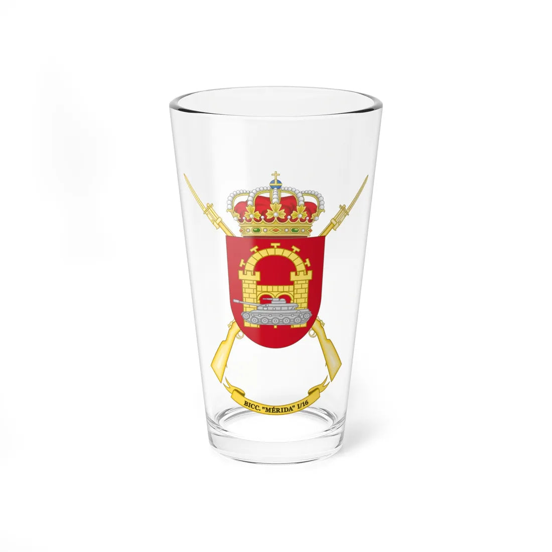 Coat of Arms of the 1st-16 Tank Infantry Battalion Mérida (Spain) (Coat of Arms) Pint Glass 16oz 16oz - Go Mug Yourself