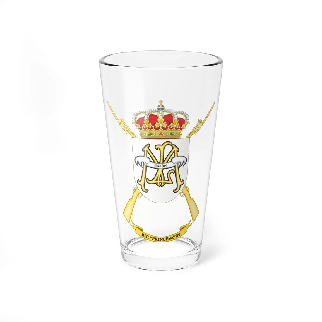 Coat of Arms of the 1st-2 Protected Infantry Battalion Princesa (Spain) (Coat of Arms) Pint Glass 16oz 16oz - Go Mug Yourself