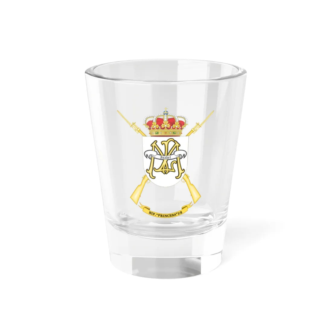 Coat of Arms of the 1st-2 Protected Infantry Battalion Princesa (Spain) (Coat of Arms) Shot Glass 1.5oz 1.5oz - Go Mug Yourself