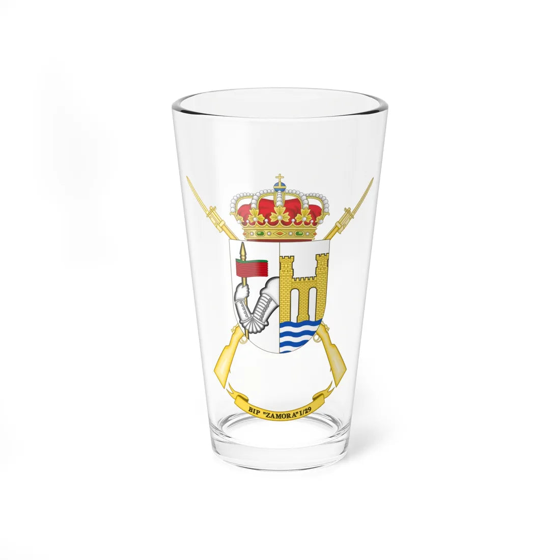 Coat of Arms of the 1st-29 Protected Infantry Battalion Zamora (Spain) (Coat of Arms) Pint Glass 16oz 16oz - Go Mug Yourself