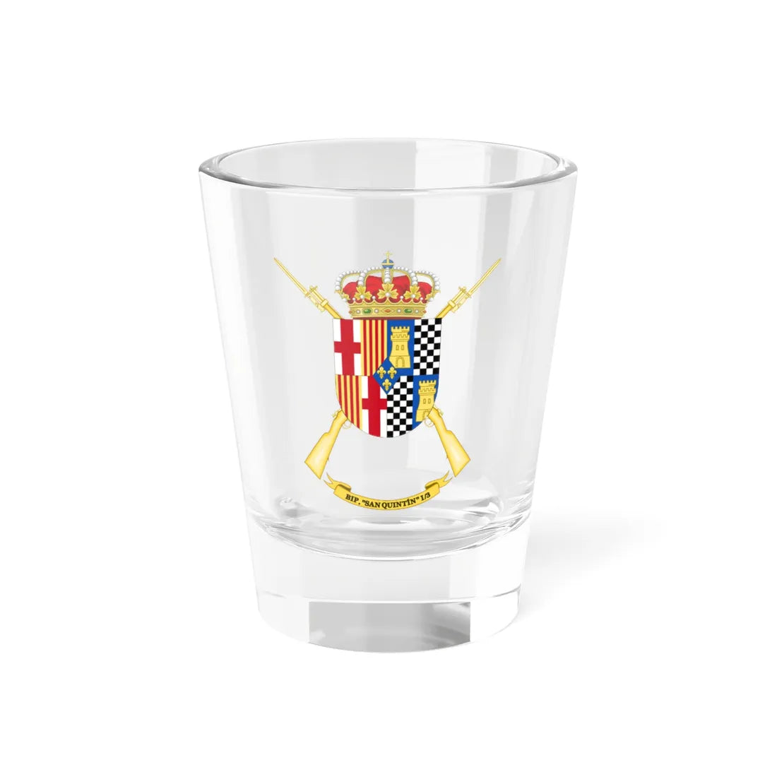 Coat of Arms of the 1st-3 Protected Infantry Battalion San Quintín (Spain) (Coat of Arms) Shot Glass 1.5oz 1.5oz - Go Mug Yourself