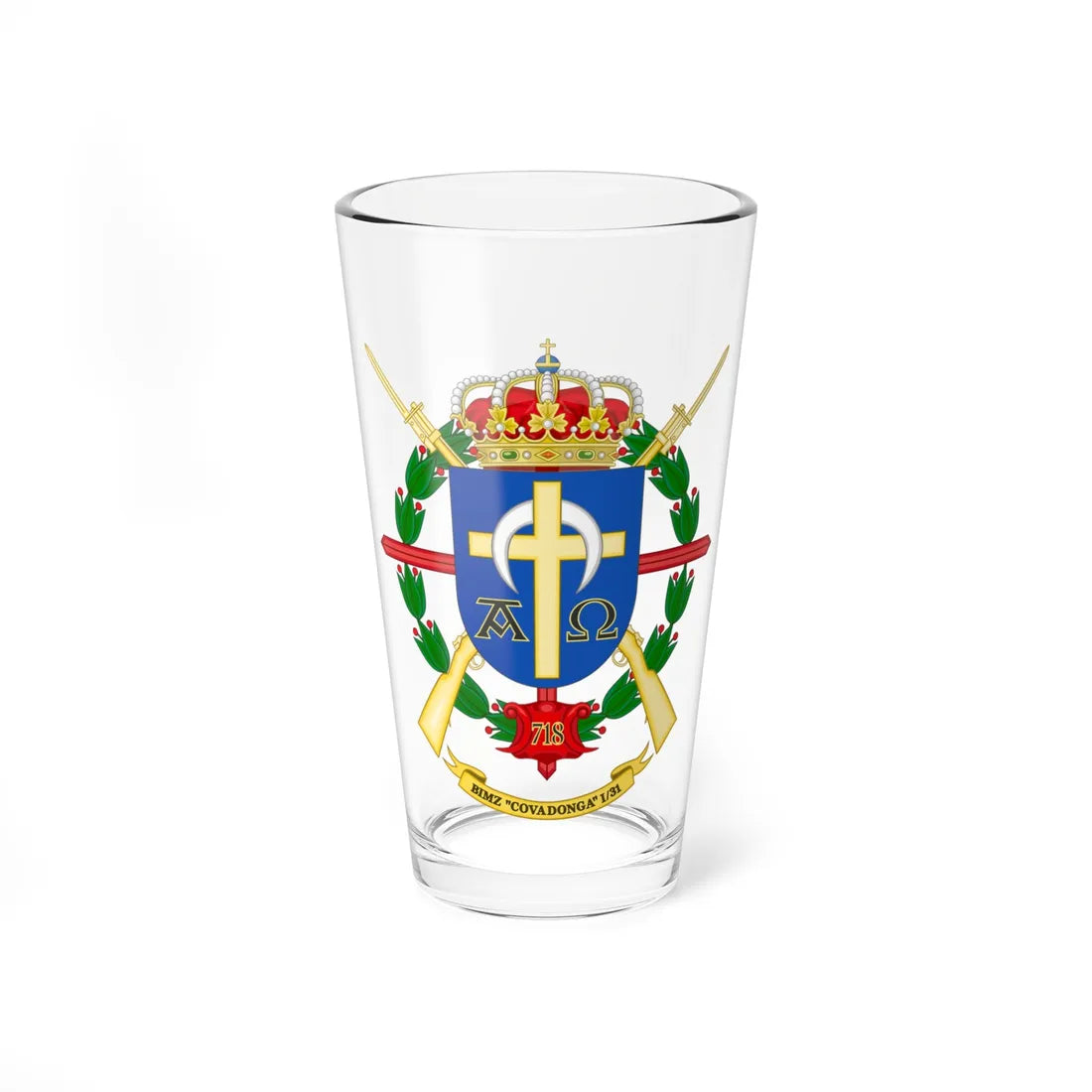 Coat of Arms of the 1st-31 Mechanized Infantry Battalion Covadonga (Spain) (Coat of Arms) Pint Glass 16oz 16oz - Go Mug Yourself