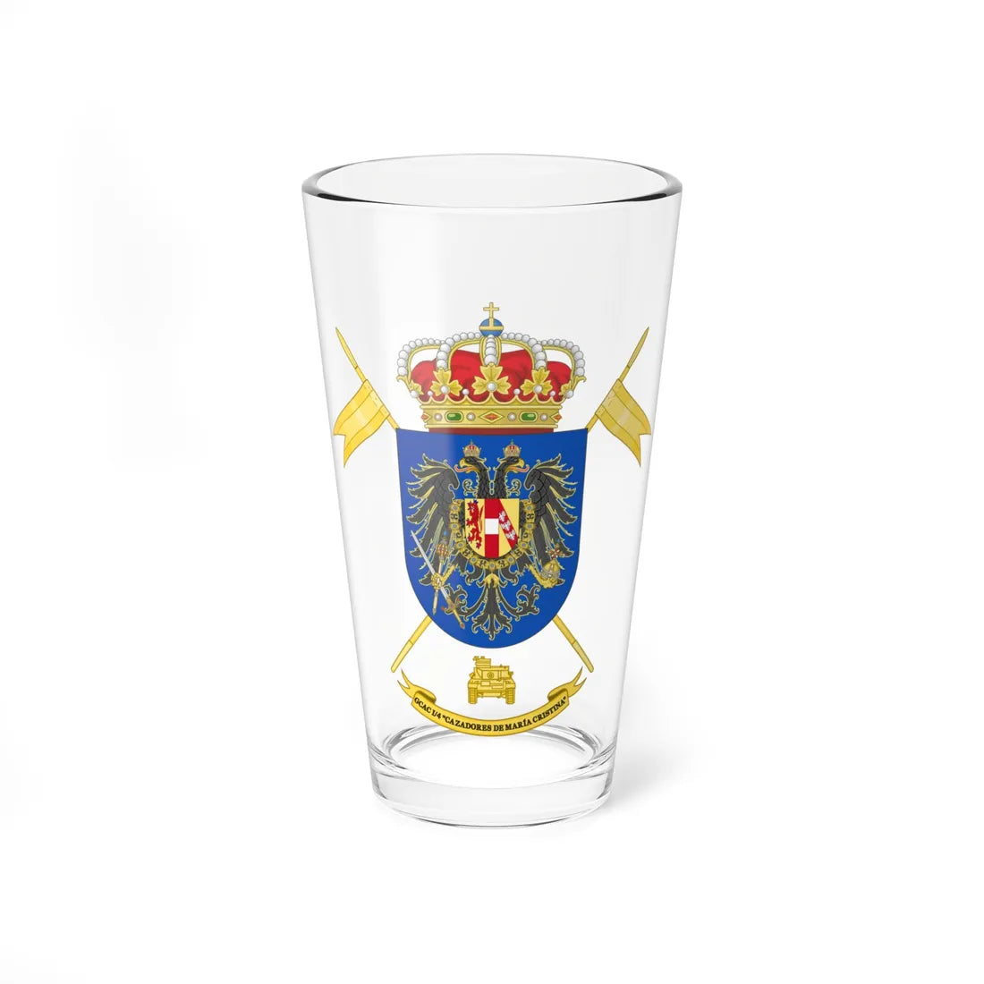 Coat of Arms of the 1st-4 Armored Cavalry Group Cazadores de María Cristina (Spain) (Coat of Arms) Pint Glass 16oz 16oz - Go Mug Yourself