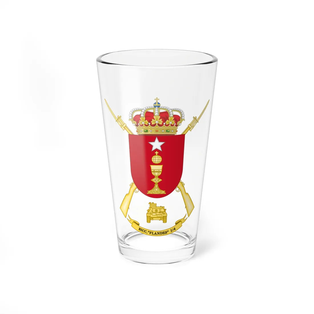 Coat of Arms of the 1st-4 Tank Infantry Battalion Flandes (Spain) (Coat of Arms) Pint Glass 16oz 16oz - Go Mug Yourself