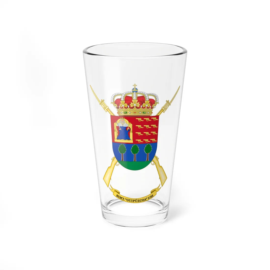 Coat of Arms of the 1st-45 Motorized Infantry Battalion Guipúzcoa (Spain) (Coat of Arms) Pint Glass 16oz 16oz - Go Mug Yourself