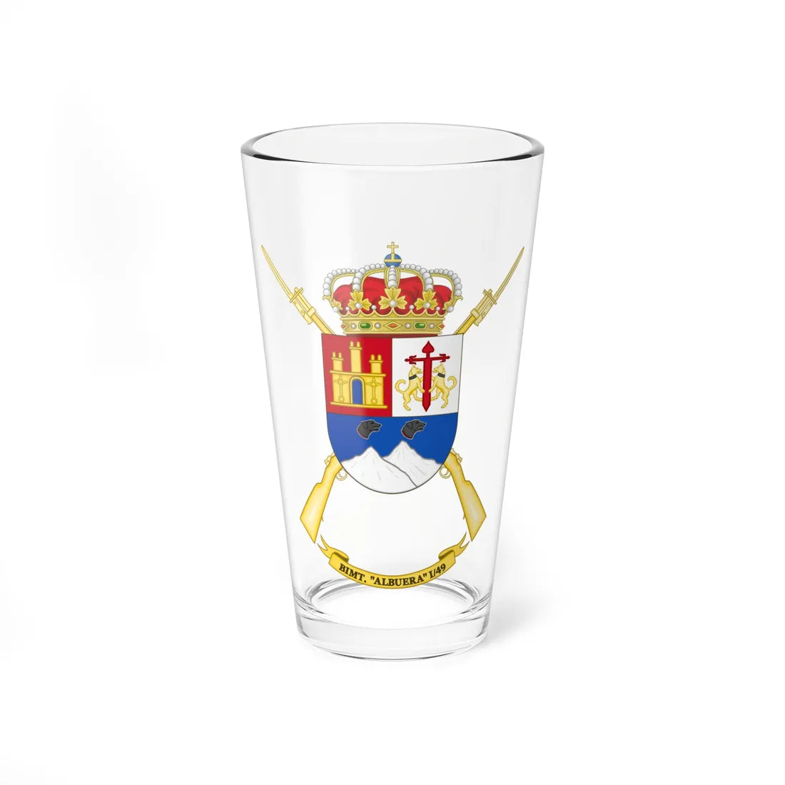Coat of Arms of the 1st-49 Motorized Infantry Unit Albuera (Spain) (Coat of Arms) Pint Glass 16oz 16oz - Go Mug Yourself