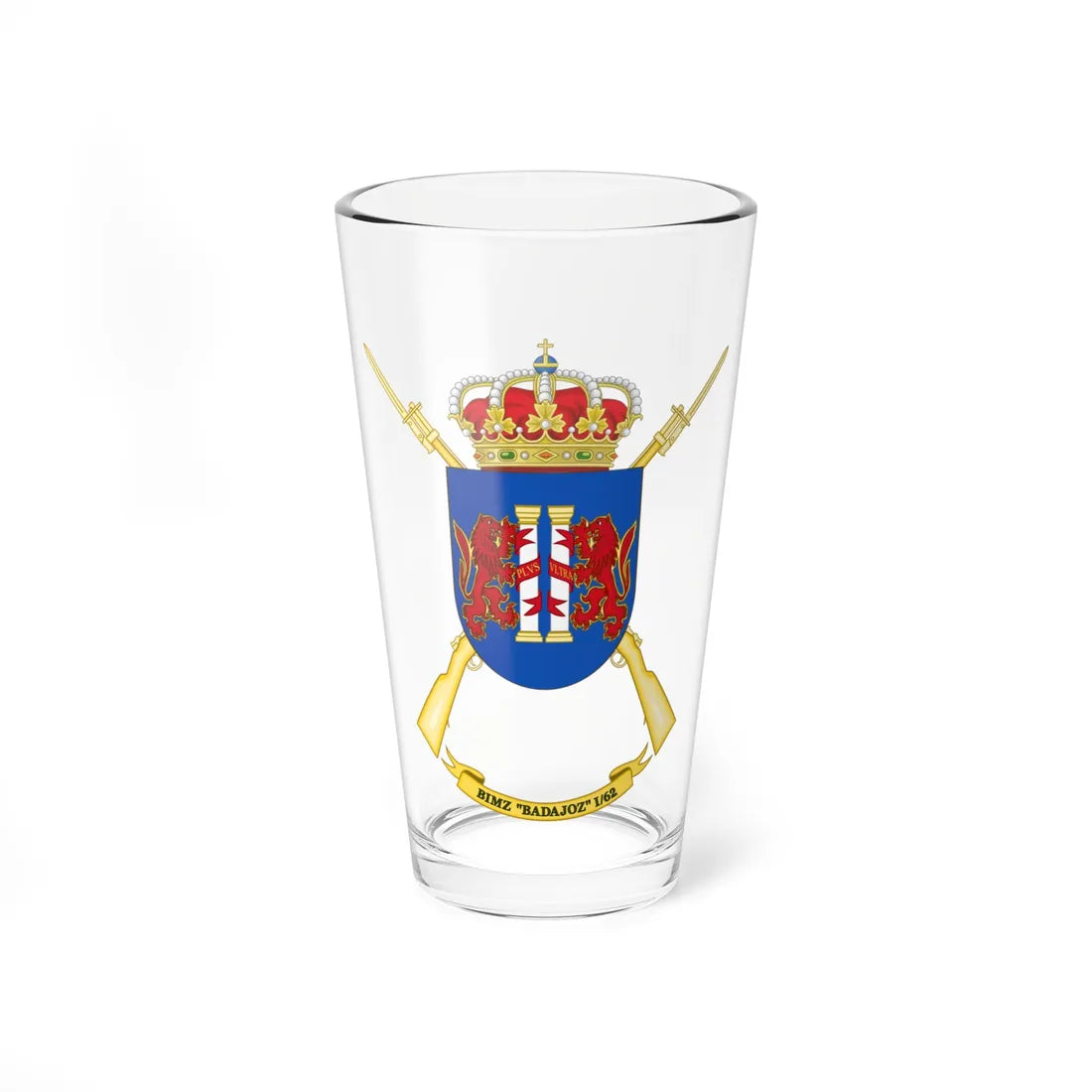 Coat of Arms of the 1st-62 Mechanized Infantry Battalion Badajoz (Spain) (Coat of Arms) Pint Glass 16oz 16oz - Go Mug Yourself