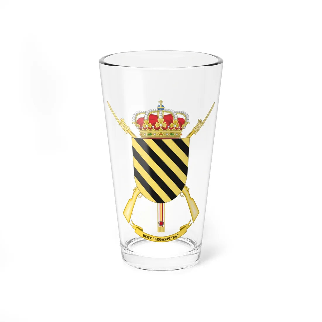 Coat of Arms of the 1st-67 Motorized Infantry Battalion Legazpi (Spain) (Coat of Arms) Pint Glass 16oz 16oz - Go Mug Yourself