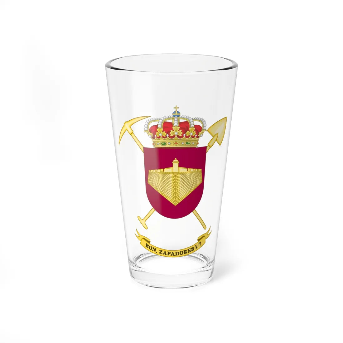 Coat of Arms of the 1st-7 Combat Engineer Battalion (Spain) (Coat of Arms) Pint Glass 16oz 16oz - Go Mug Yourself