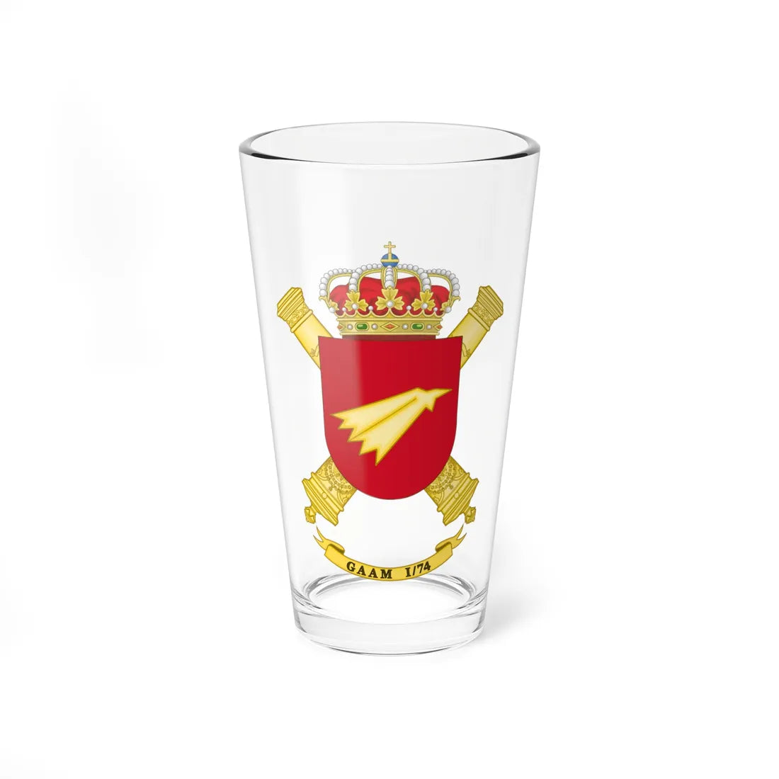 Coat of Arms of the 1st-74 Air Defence Artillery Group (Spain) (Coat of Arms) Pint Glass 16oz 16oz - Go Mug Yourself