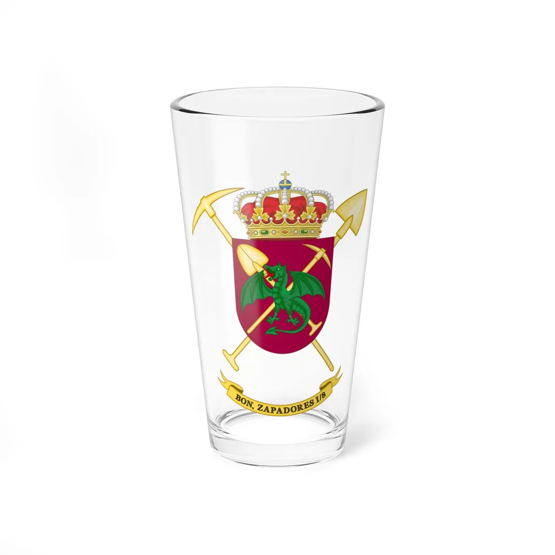Coat of Arms of the 1st-8 Combat Engineer Battalion (Spain) (Coat of Arms) Pint Glass 16oz 16oz - Go Mug Yourself