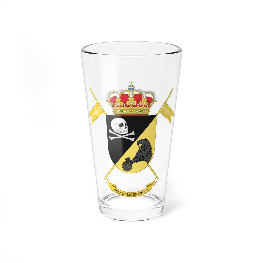 Coat of Arms of the 1st-8 Light Armored Cavalry Group Sagunto (Spain) (Coat of Arms) Pint Glass 16oz 16oz - Go Mug Yourself