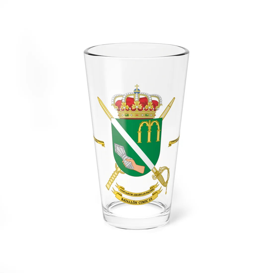 Coat of Arms of the 1st Civil-Military Cooperation Battalion (Spain) (Coat of Arms) Pint Glass 16oz 16oz - Go Mug Yourself