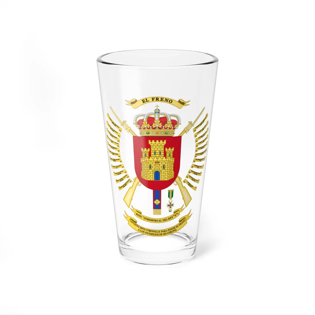 Coat of Arms of the 1st Kings Immemorial Infantry Regiment of AHQ (Spain) (Coat of Arms) Pint Glass 16oz 16oz - Go Mug Yourself