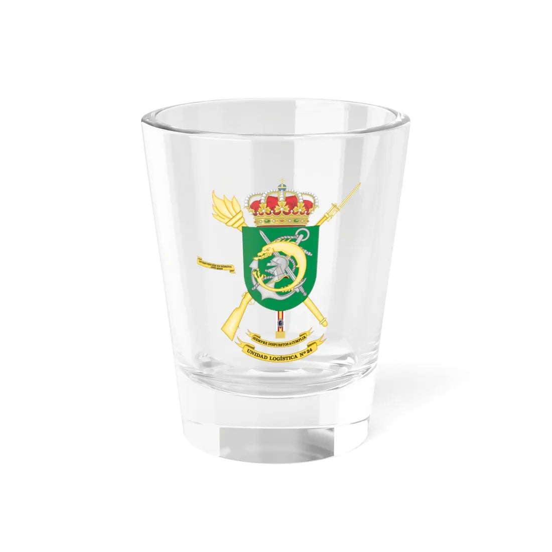 Coat of Arms of the 24th Logistics Unit (Spain) (Coat of Arms) Shot Glass 1.5oz 1.5oz - Go Mug Yourself