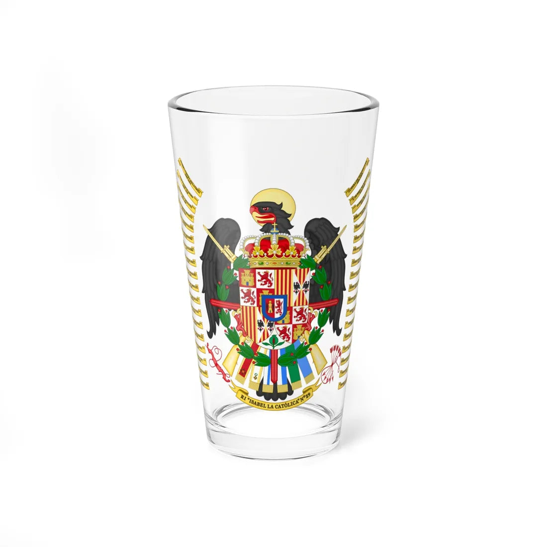 Coat of Arms of the 29th Light Infantry Regiment Isabel la Católica Ornamented variant (Spain) (Coat of Arms) Pint Glass 16oz 16oz - Go Mug Yourself