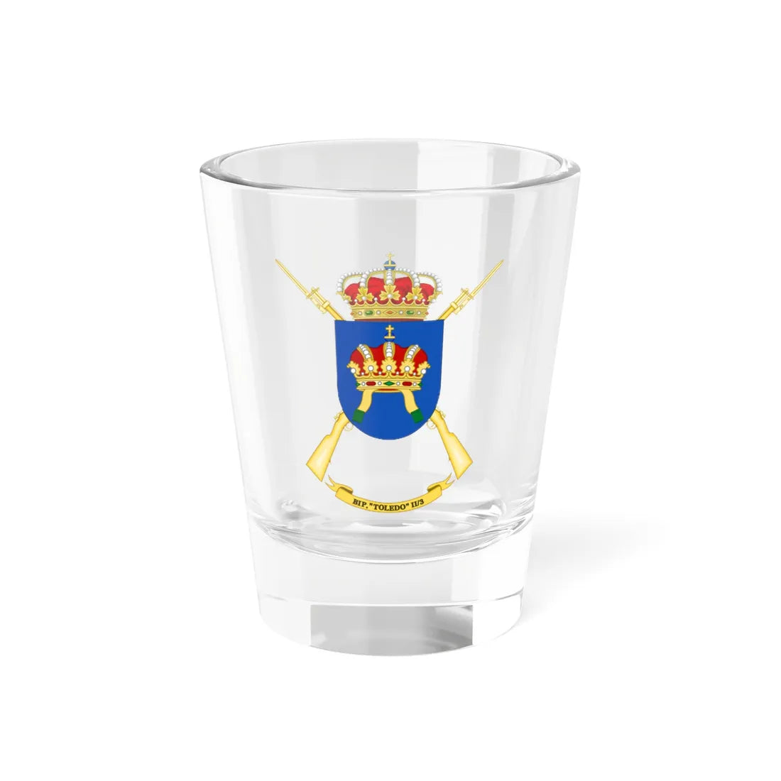 Coat of Arms of the 2nd-3 Protected Infantry Battalion Toledo (Spain) (Coat of Arms) Shot Glass 1.5oz 1.5oz - Go Mug Yourself