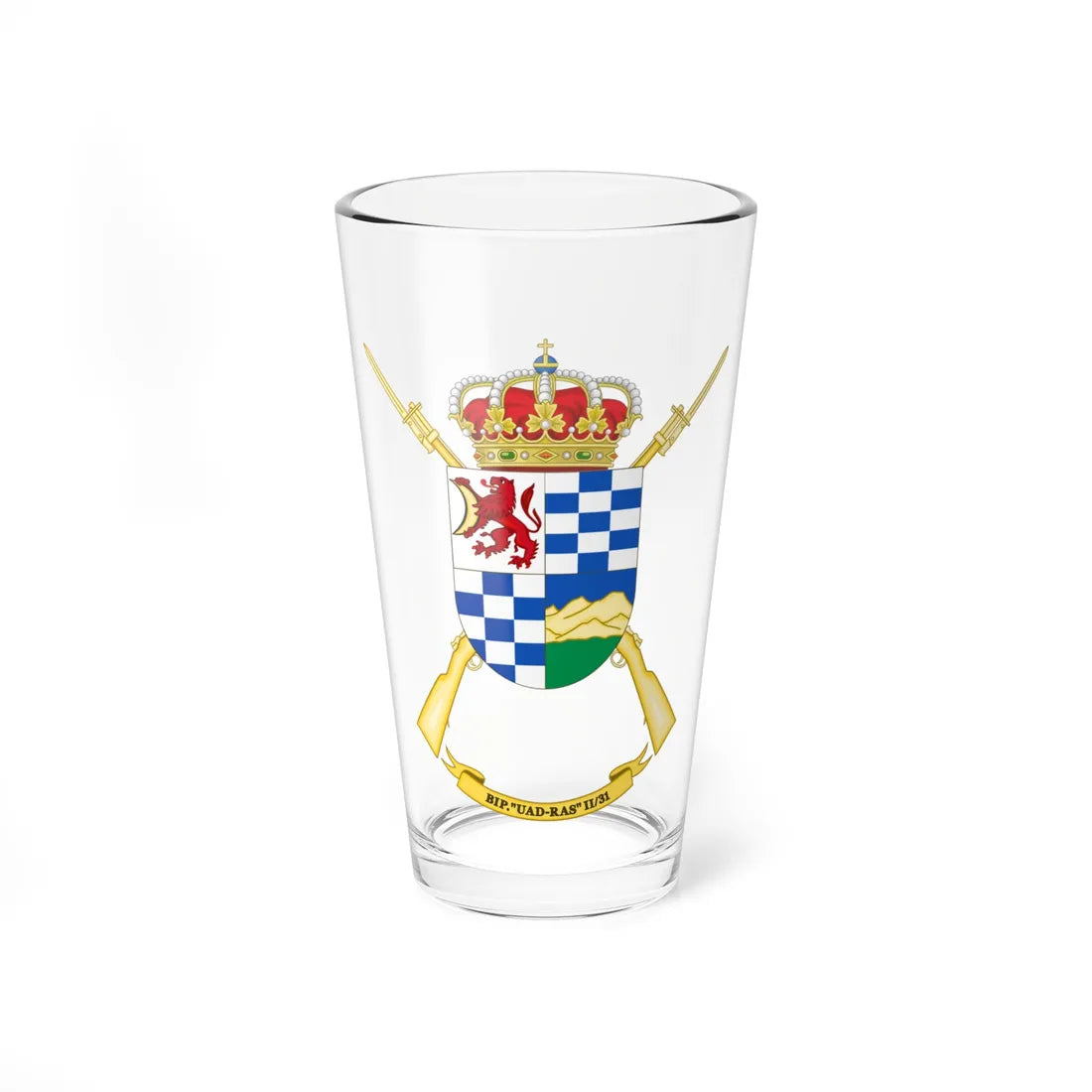 Coat of Arms of the 2nd-31 Protected Infantry Battalion Uad Ras (Spain) (Coat of Arms) Pint Glass 16oz 16oz - Go Mug Yourself