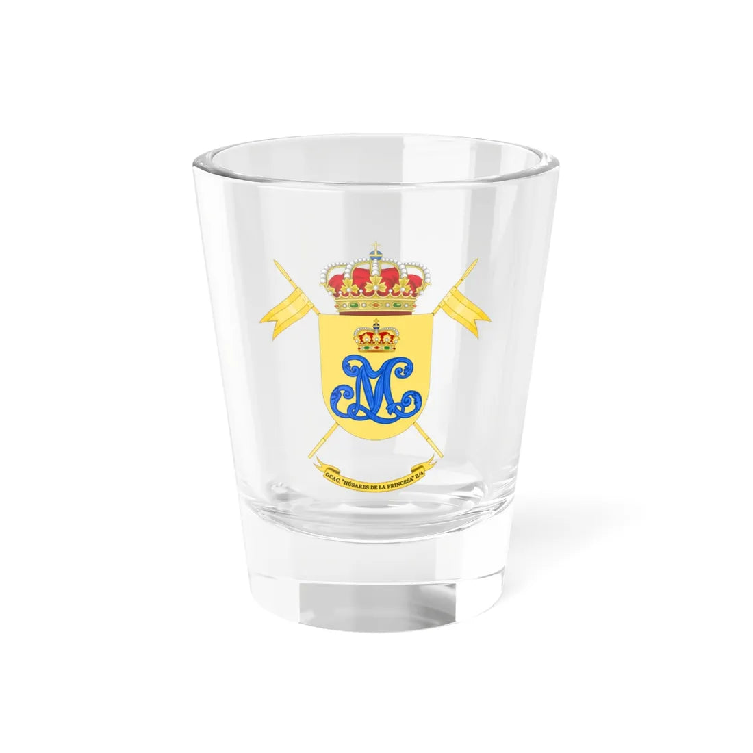 Coat of Arms of the 2nd-4 Cavalry Armored Group Princesa (Spain) (Coat of Arms) Shot Glass 1.5oz 1.5oz - Go Mug Yourself