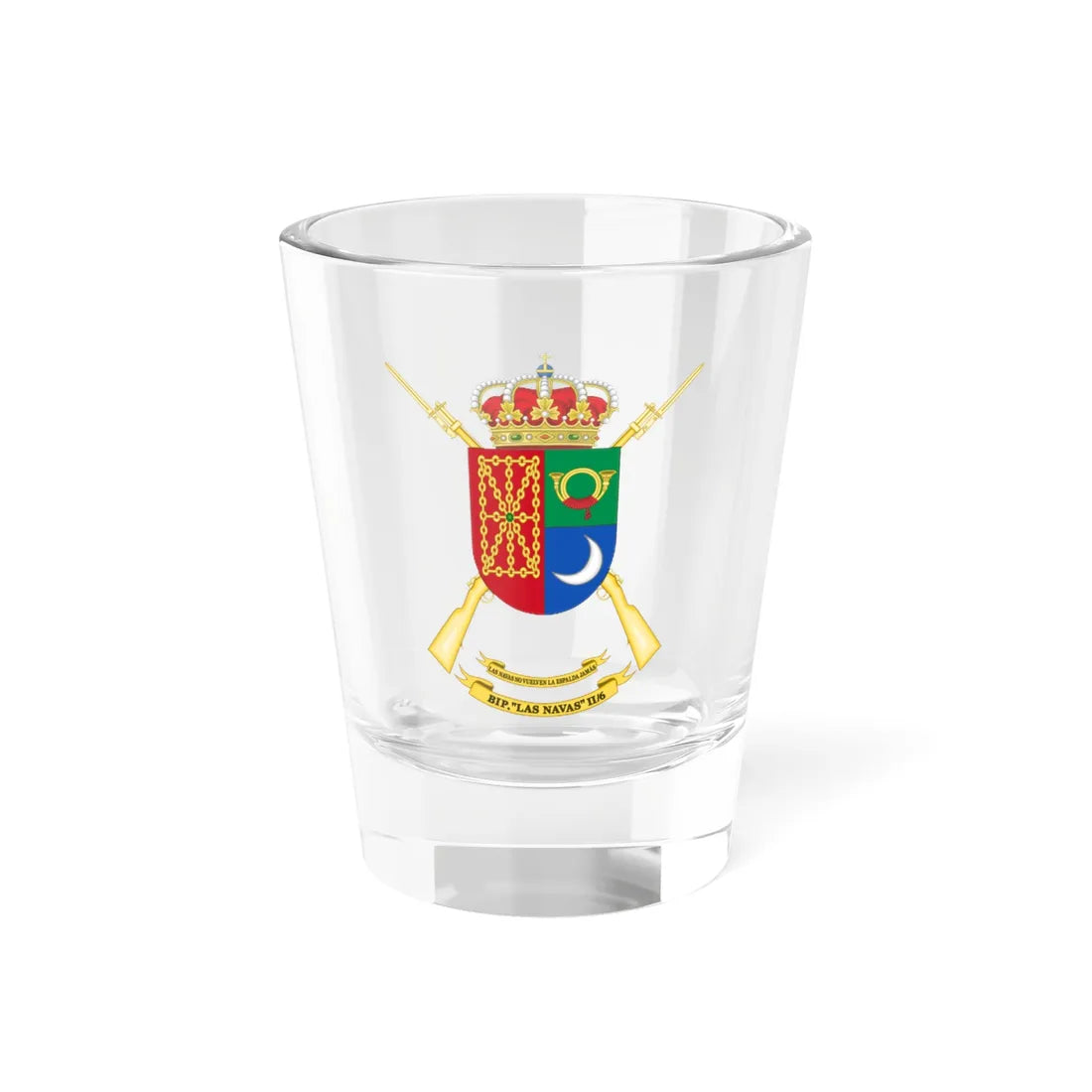 Coat of Arms of the 2nd-6 Protected Infantry Battalion Las Navas (Spain) (Coat of Arms) Shot Glass 1.5oz 1.5oz - Go Mug Yourself