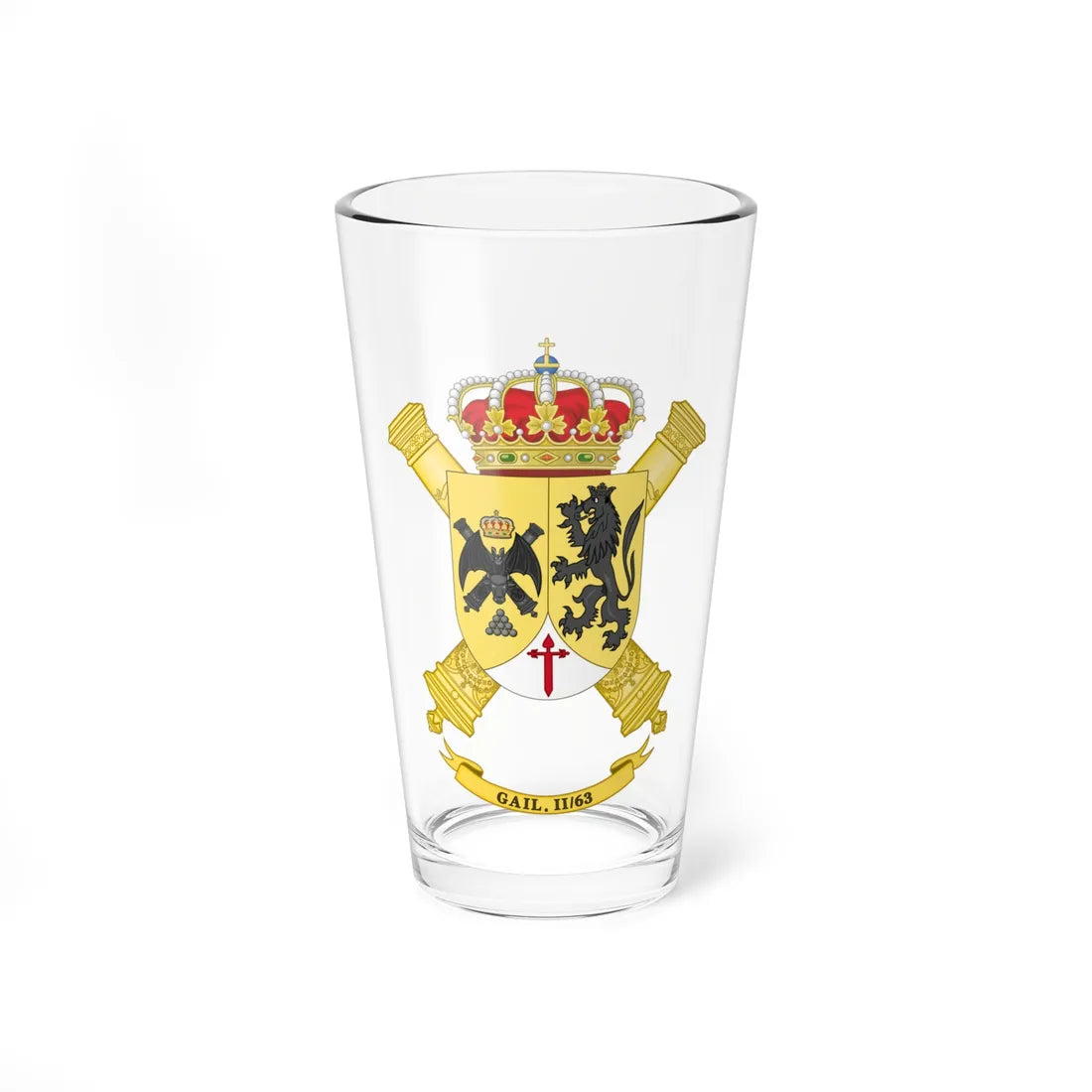 Coat of Arms of the 2nd-63 Information and Location Artillery Battalion (Spain) (Coat of Arms) Pint Glass 16oz 16oz - Go Mug Yourself