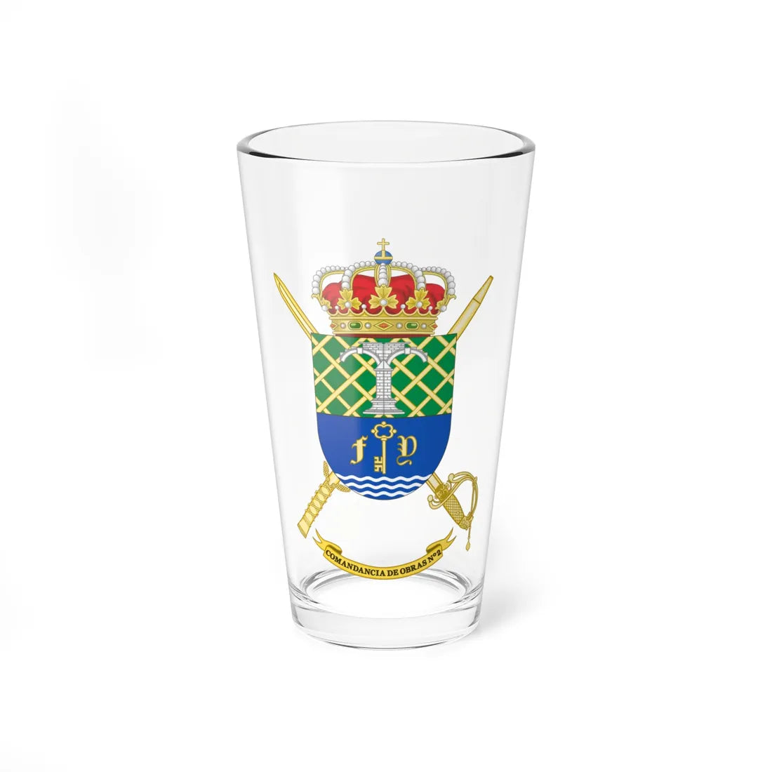Coat of Arms of the 2nd Spanish Army Construction Command (Spain) (Coat of Arms) Pint Glass 16oz 16oz - Go Mug Yourself