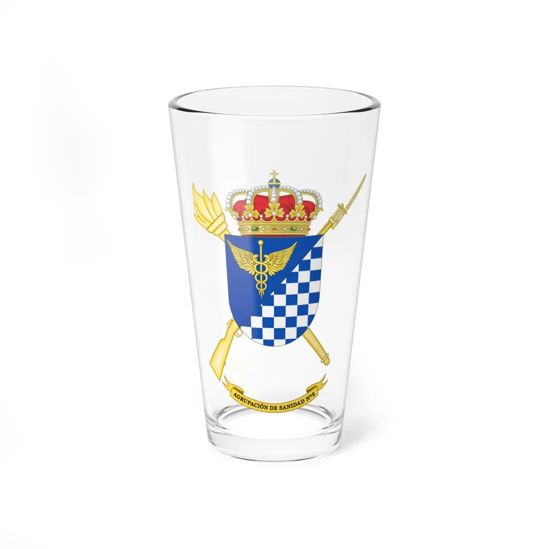 Coat of Arms of the 2nd Spanish Army Health Services Group (Spain) (Coat of Arms) Pint Glass 16oz 16oz - Go Mug Yourself