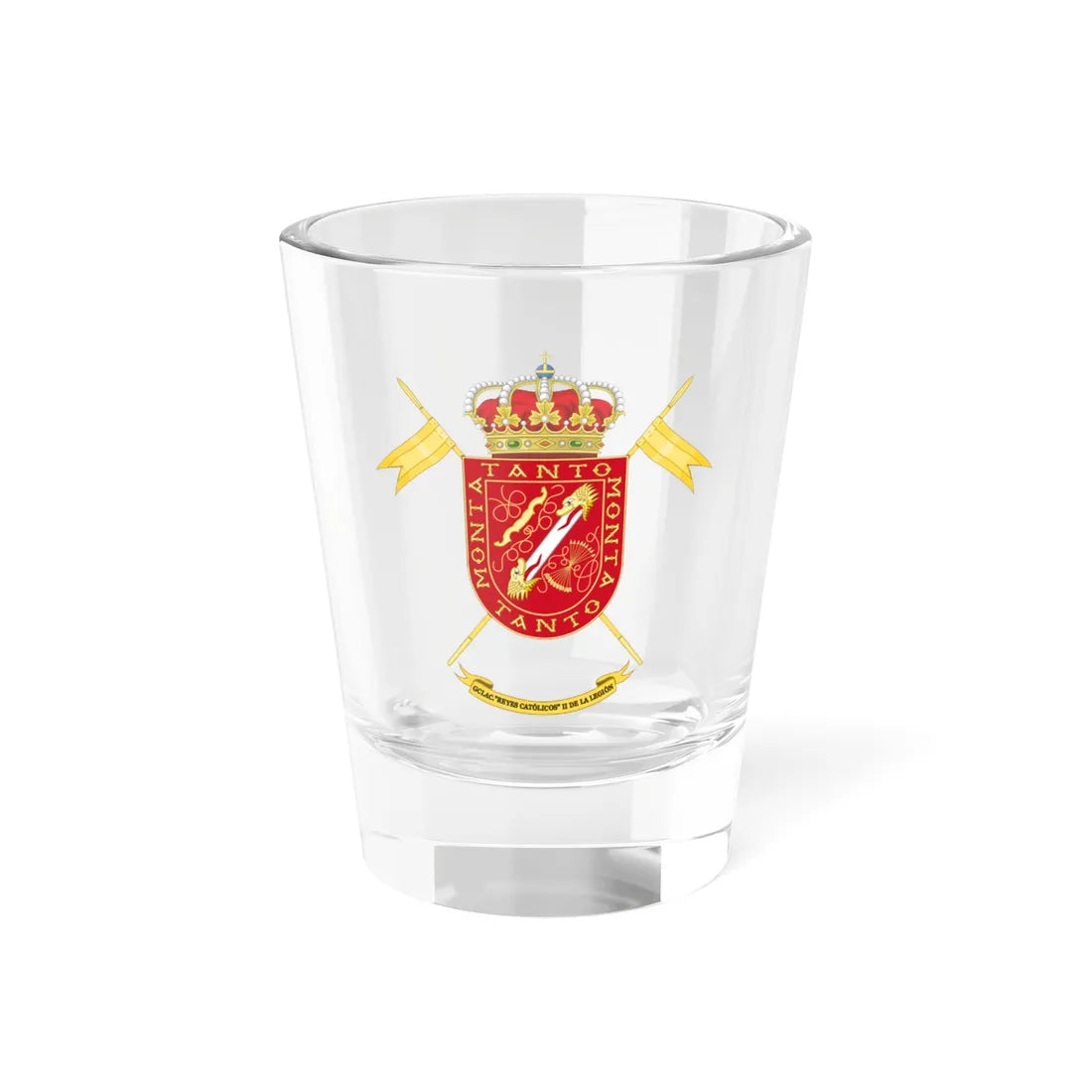 Coat of Arms of the 2nd Spanish Legion Light Armored Cavalry Group Catholic Monarchs (Spain) (Coat of Arms) Shot Glass 1.5oz 1.5oz - Go Mug Yourself