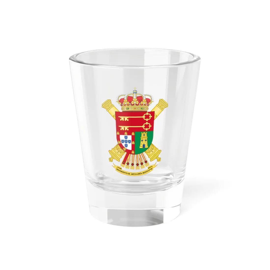 Coat of Arms of the 30th Mixed Artillery Regiment (Spain) (Coat of Arms) Shot Glass 1.5oz 1.5oz - Go Mug Yourself