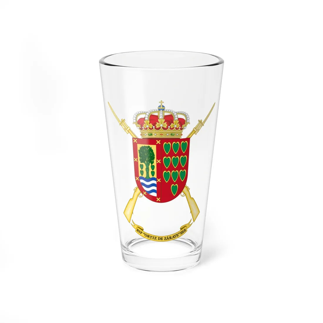 Coat of Arms of the 3rd-5 Protected Infantry Flag Ortiz de Zárate (Spain) (Coat of Arms) Pint Glass 16oz 16oz - Go Mug Yourself