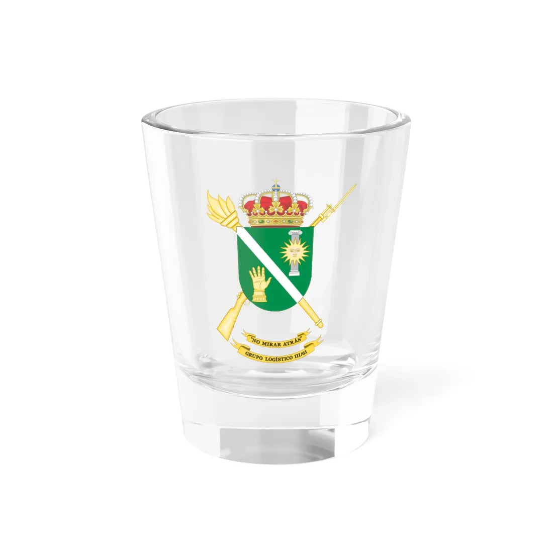 Coat of Arms of the 3rd-61 Logistics Group (Spain) (Coat of Arms) Shot Glass 1.5oz 1.5oz - Go Mug Yourself
