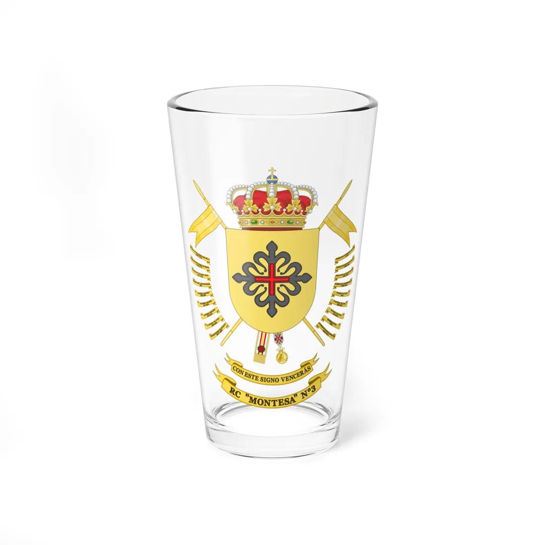 Coat of Arms of the 3rd Cavalry Regiment Montesa (Spain) (Coat of Arms) Pint Glass 16oz 16oz - Go Mug Yourself