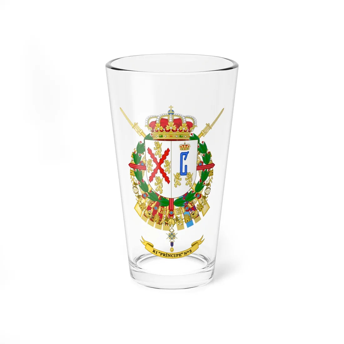 Coat of Arms of the 3rd Infantry Regiment Príncipe (Spain) (Coat of Arms) Pint Glass 16oz 16oz - Go Mug Yourself