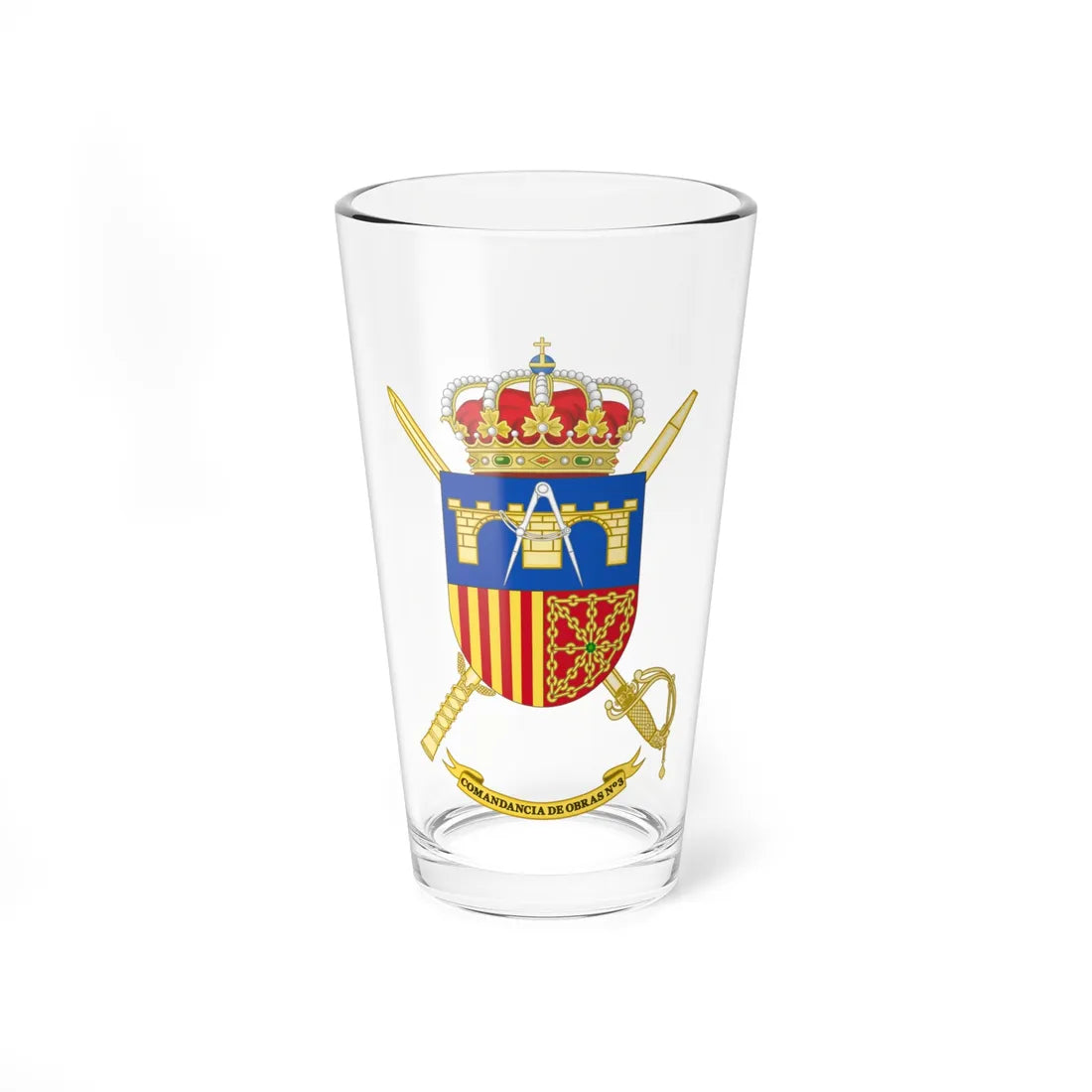 Coat of Arms of the 3rd Spanish Army Construction Command (Spain) (Coat of Arms) Pint Glass 16oz 16oz - Go Mug Yourself