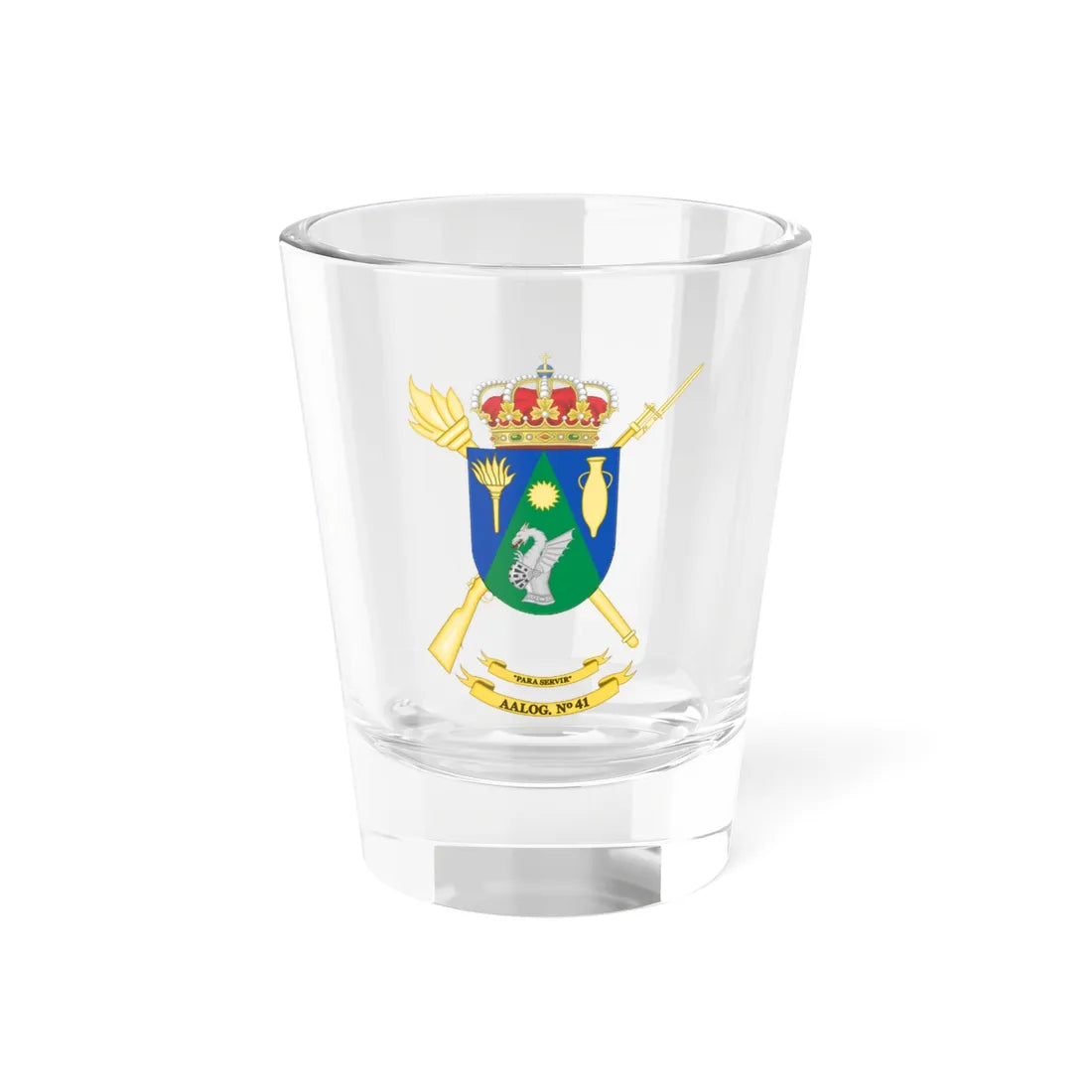 Coat of Arms of the 41st Logistics Support Group (Spain) (Coat of Arms) Shot Glass 1.5oz 1.5oz - Go Mug Yourself