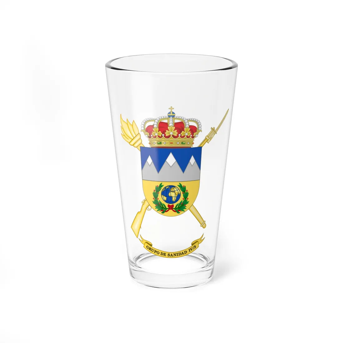 Coat of Arms of the 4th-3 Spanish Army Health Services Group (Spain) (Coat of Arms) Pint Glass 16oz 16oz - Go Mug Yourself