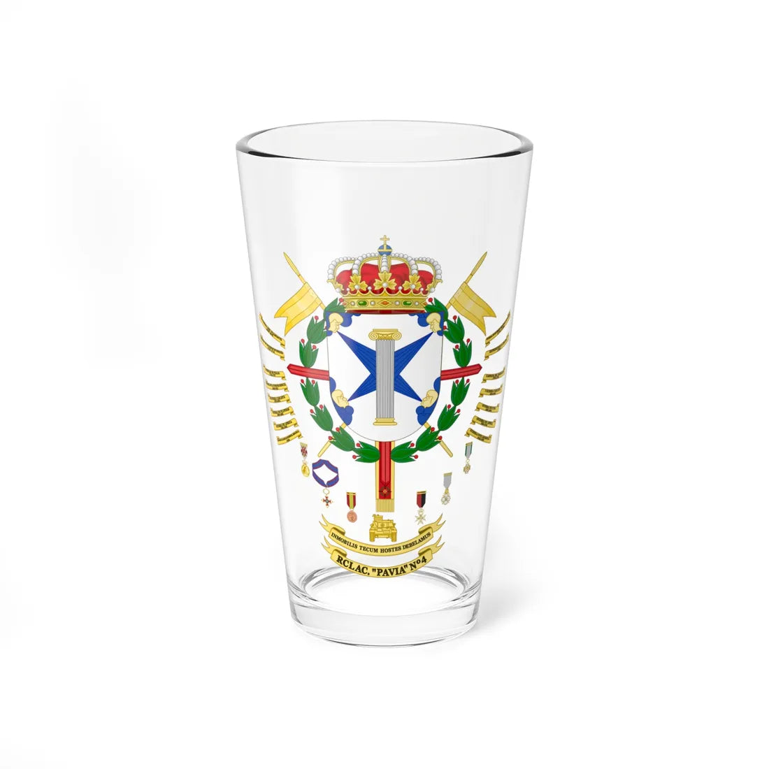 Coat of Arms of the 4th Armored Cavalry Regiment Pavia (Spain) (Coat of Arms) Pint Glass 16oz 16oz - Go Mug Yourself
