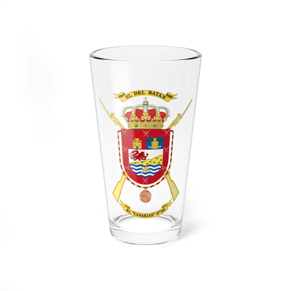 Coat of Arms of the 50th Infantry Regiment Canarias Common variant (Spain) (Coat of Arms) Pint Glass 16oz 16oz - Go Mug Yourself