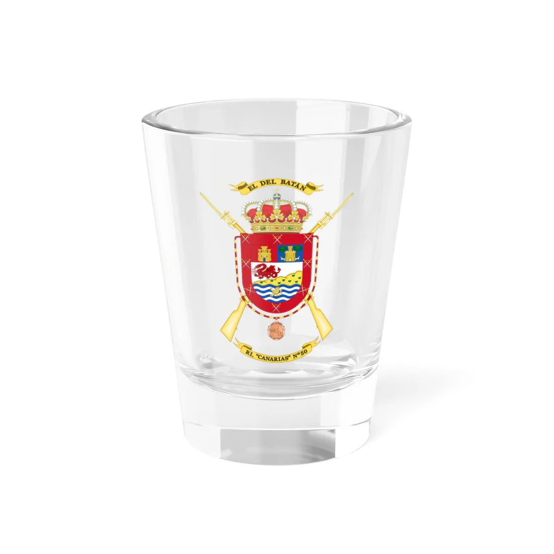 Coat of Arms of the 50th Infantry Regiment Canarias Common variant (Spain) (Coat of Arms) Shot Glass 1.5oz 1.5oz - Go Mug Yourself